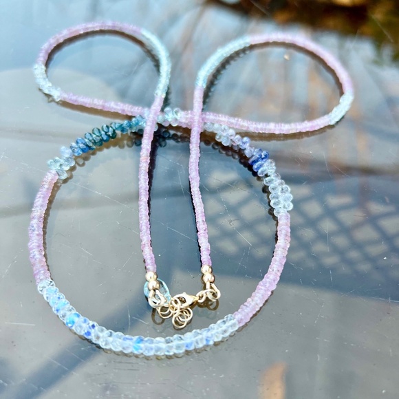 14K Gold Gemstone Wrap Bracelet Necklace: Moonstone, Sapphire, Aquamarine - Picture 9 of 13